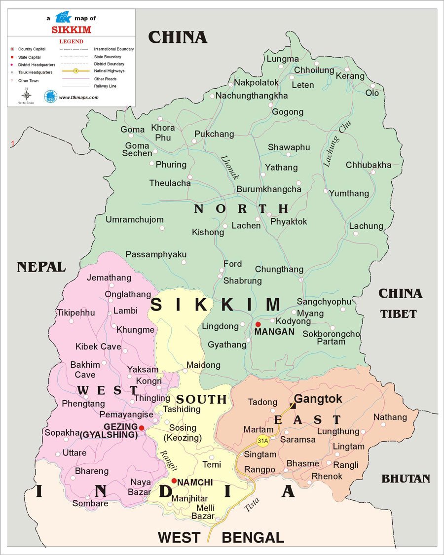 Sikkim District Map 